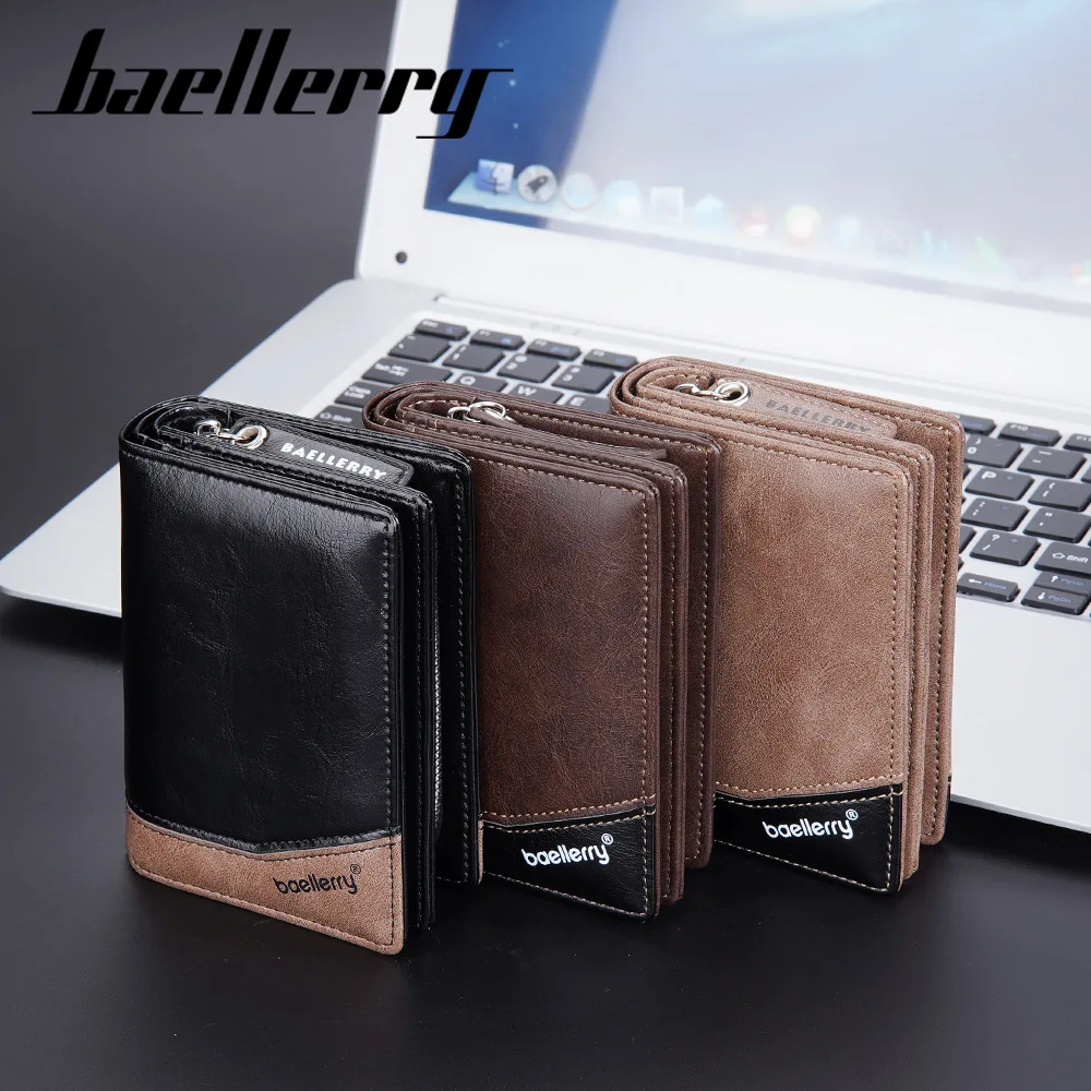 Baellerry Business Men Wallets Leather Purse with Zipper Coin Pocket High Quality Vintage Small Card Holder Money Wallet for Men