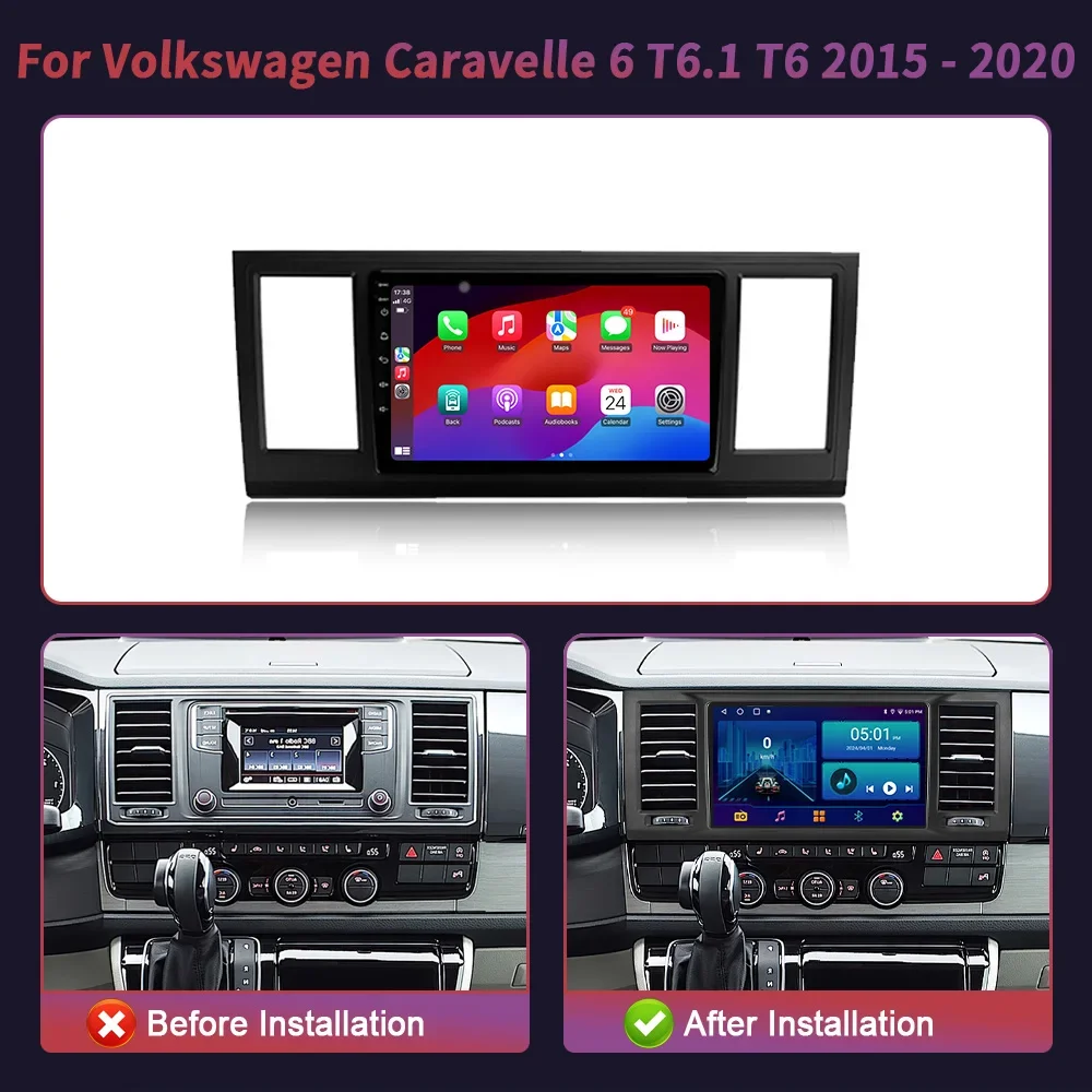 Android 14 Carplay Auto For Volkswagen Caravelle 6 T6.1 T6 2015 - 2020 Car Radio Multimedia Player Navigation 4G GPS Bluetooth