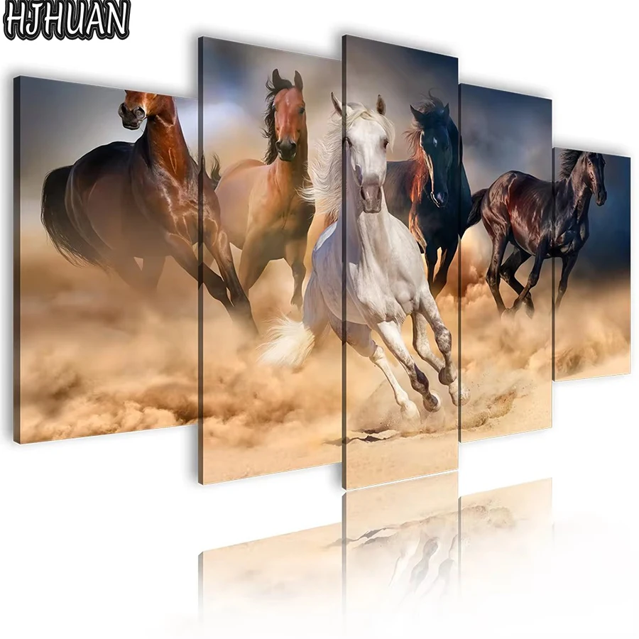 

5 шт., художественная алмазная вышивка, животное, лошадь, алмазная вышивка крестиком, современный декор, мозаика, алмазная живопись, полная квадратная/круглая картина