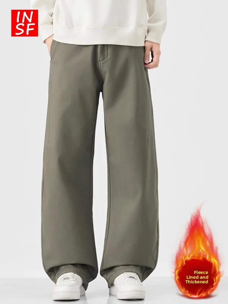 

Мужские утепленные повседневные брюки на флисовой подкладке из чистого хлопка, теплые, удобные, свободного кроя, осенне-зимние, новые, универсальные, разных цветов