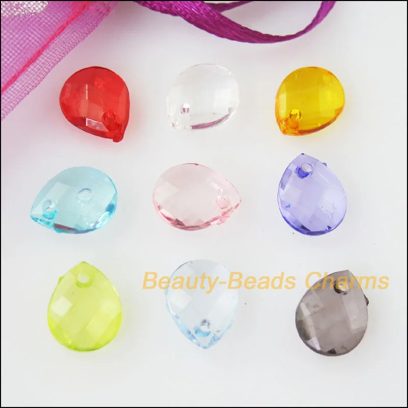 200Pcs Mixed Plastic Acrylic Teardrop Faceted Charms Pendants 8x10mm