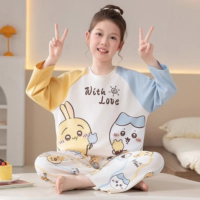Anime Cartoon Kawaii Chiikawa Hachiware Usagi Pajamas New Long Sleeves Lounge Clothes Suit Comfortable Breathable Absorb Sweat