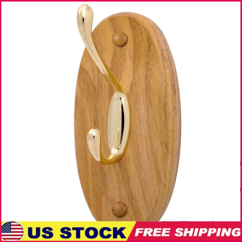 

Двойной крючок для халата в деревенском стиле, медовый дуб, ванная комната, кухонный шкаф, настенное крепление, простая установка, прочный деревянный аксессуар