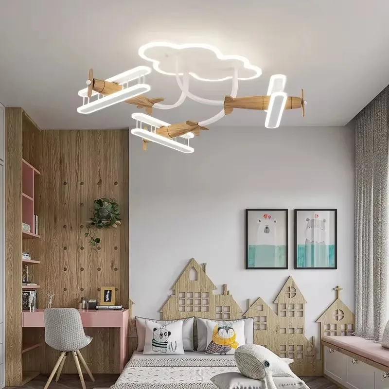 Morden Cartoon Plane LED Chandelier Light For Children's Room Bedroom Boy Girl Nursery School Ceiling Lamp Remote Control