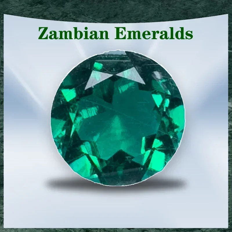 Top Lab Grown Zambian Emeralds Selectable AGL Certificate Hydrothermal Round Shape Hand Cutting with Cracks Inclusions Inside