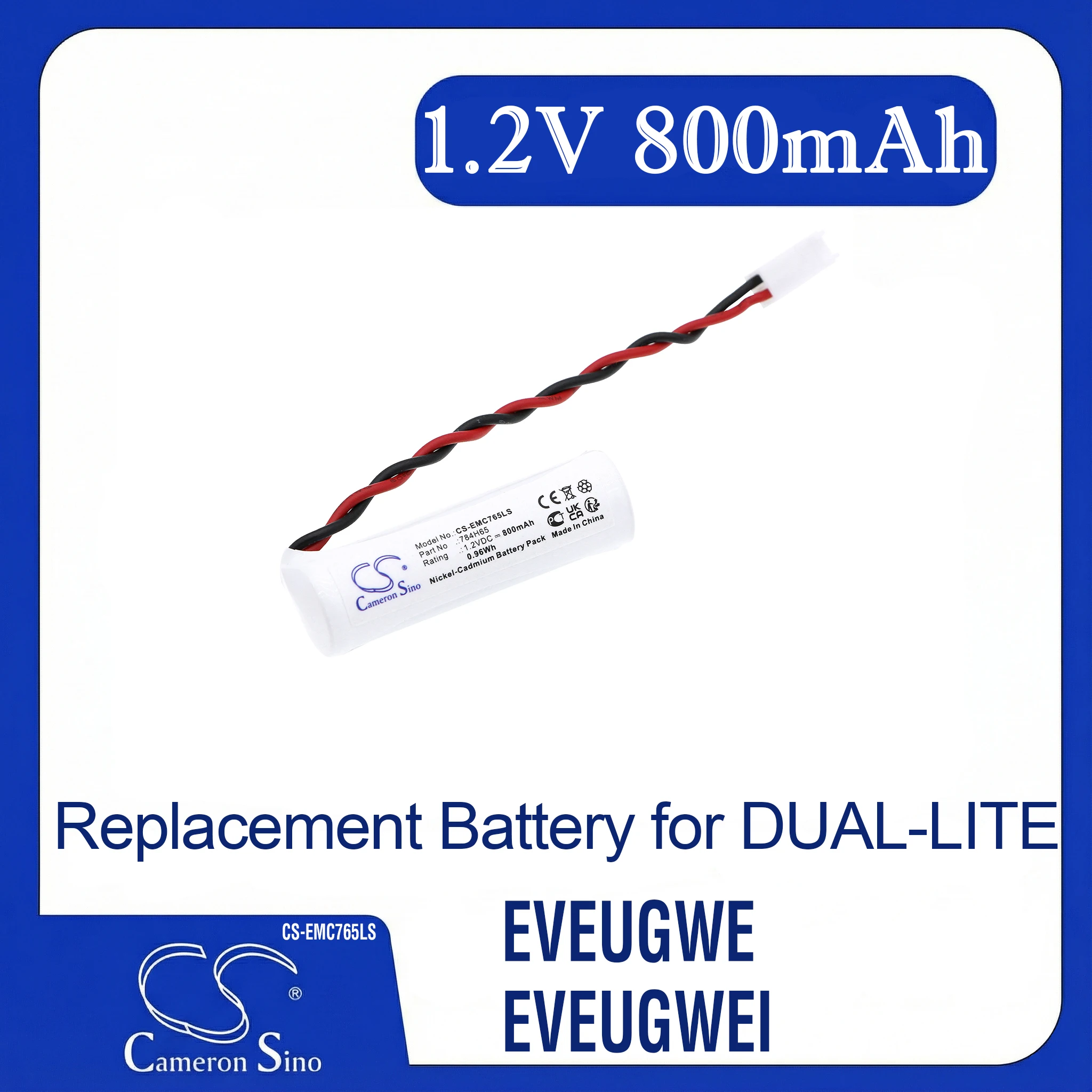 

Cameron Sino Replacement Battery for DUAL-LITE EVEUGWE, EVEUGWEI, EVEURWE, EVEURWEI, Fits P/N 784H65,93050476,H-AA850BT-2695