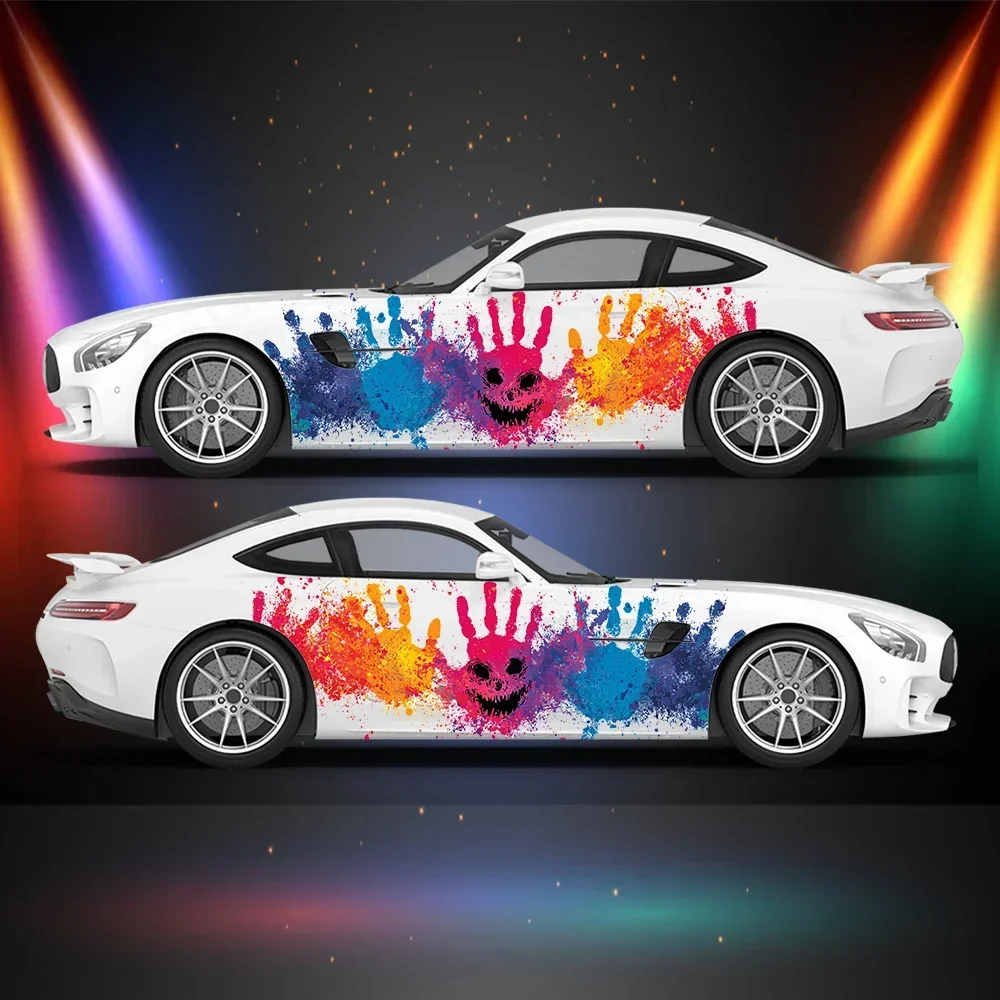 Colored Handprint Devil Face Splash Car Vinyl Wraps Decal Anti Scratch Sticker Suitable for Trucks SUV Decor Auto Accessories