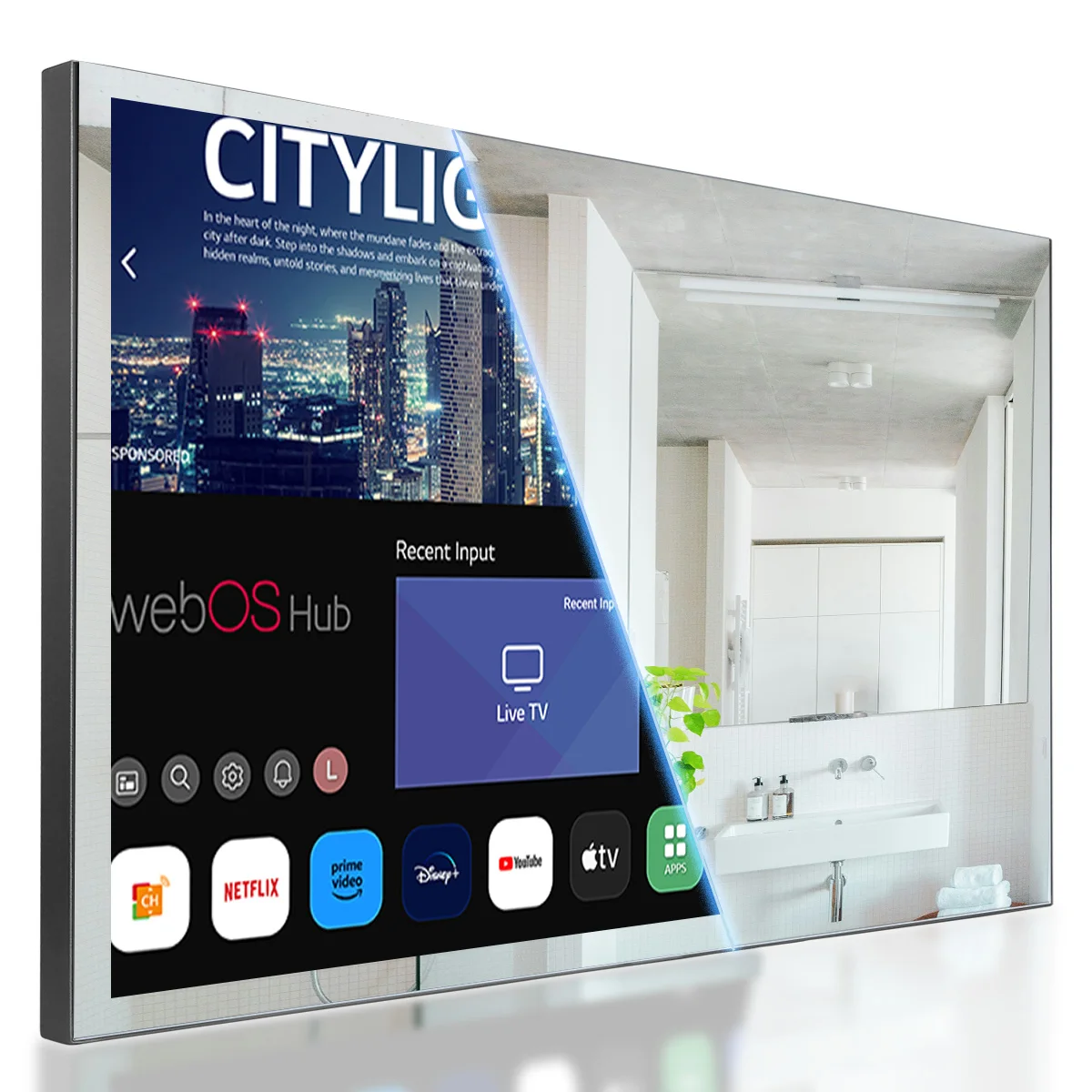 Picture: Souria 32 inches Smart Magic Mirror LED TV IPX6 Waterproof Hotel TV For Bathroom Salon with Bluetooth WiFi DTV Tuner