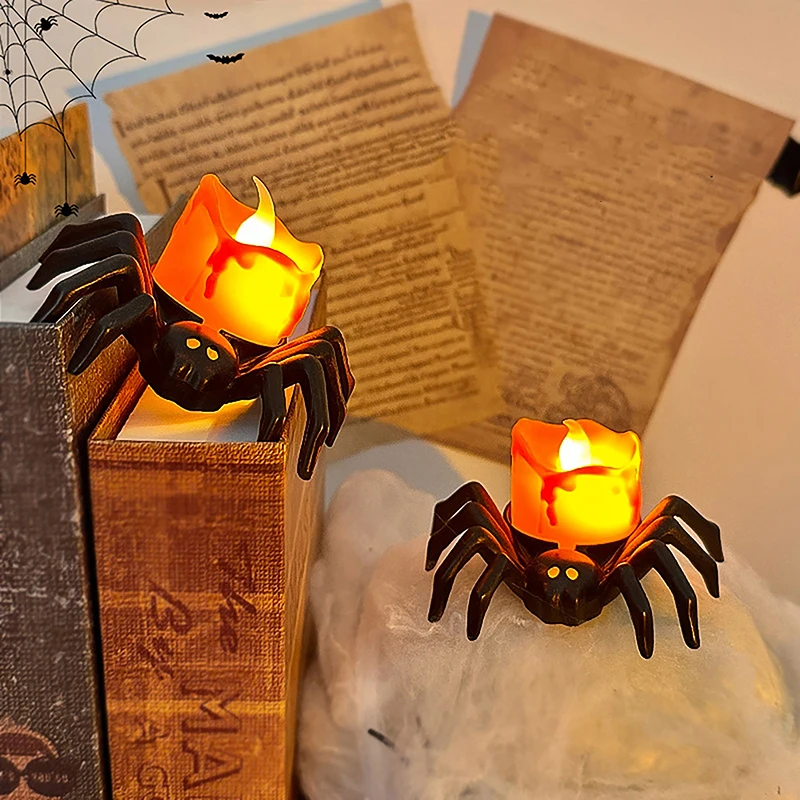 Halloween LED Candle Light Glow Spider Skull Lamp For Halloween Party Home Bar Decoration Haunted House Horror Props Ornament