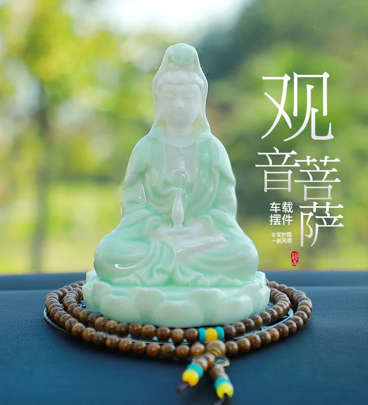 Imagem -04 - Guanyin Bodhisattva Porcelana Buda Estátua Boa Mascote Home Car Shop Bênção Deusa Cartão Dourado Boa Mascote