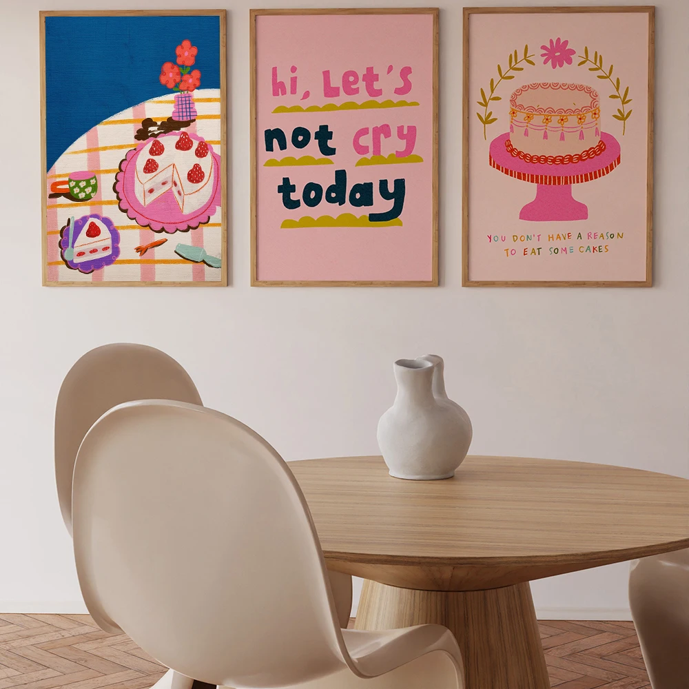 

Colorful Cake Art Poster Cake Dessert Wall Art Canvas Painting Prints Pink Quote Abstract Prints Motivational Room Kitchen Decor