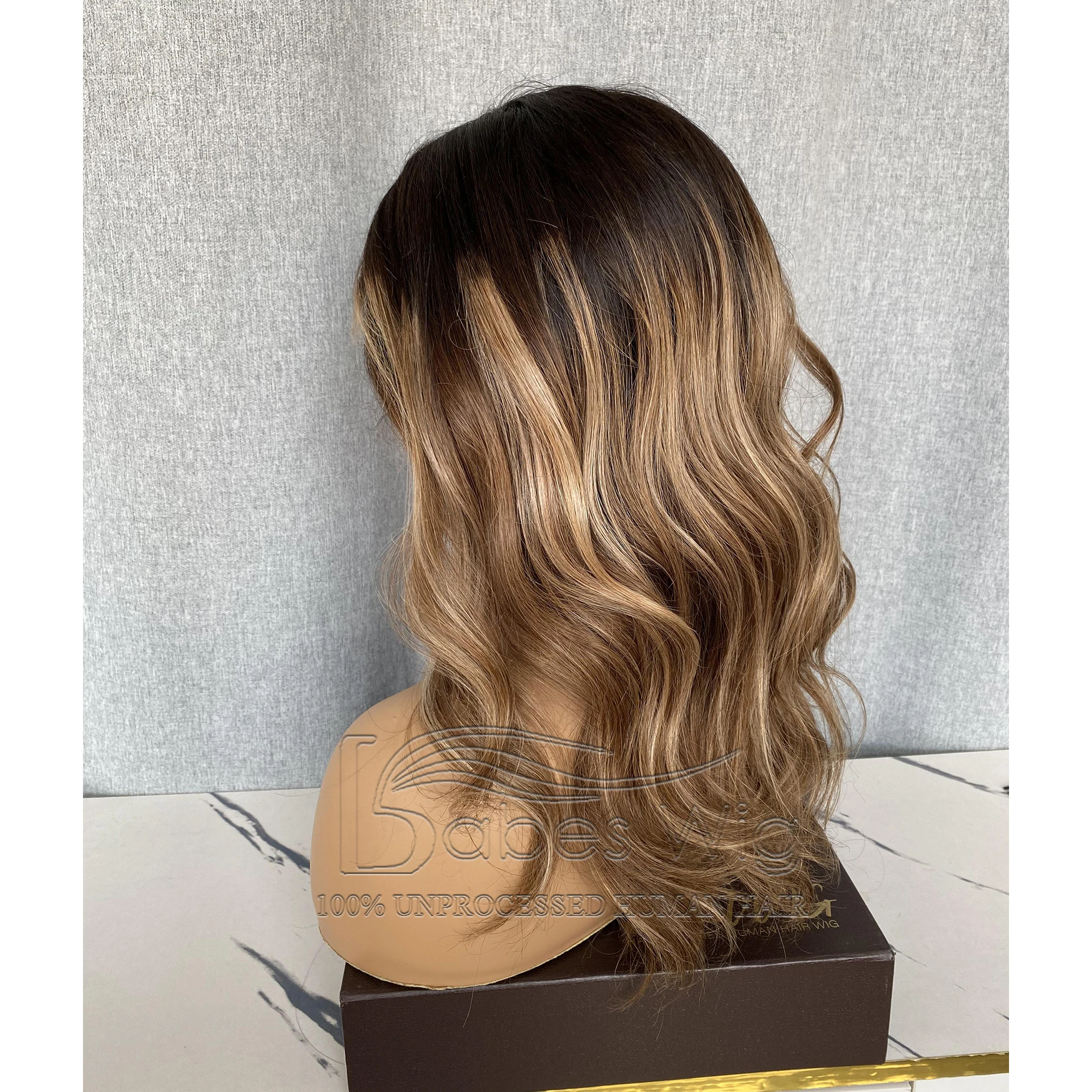 Balayage 컬러 무접착제 레이스 가발, 진짜 최고의 인모 레이스 프론트 가발, 웨이브 헤어 레이스 탑 가발, 백인 여성용 표백 매듭