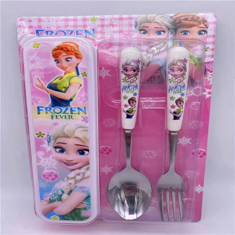 Disney Anime Tableware Set Cartoon Frozen Spiderman Cars Fork Spoon Water Cup Suit Children\'s Boutique Dinnerware with Box Gifts