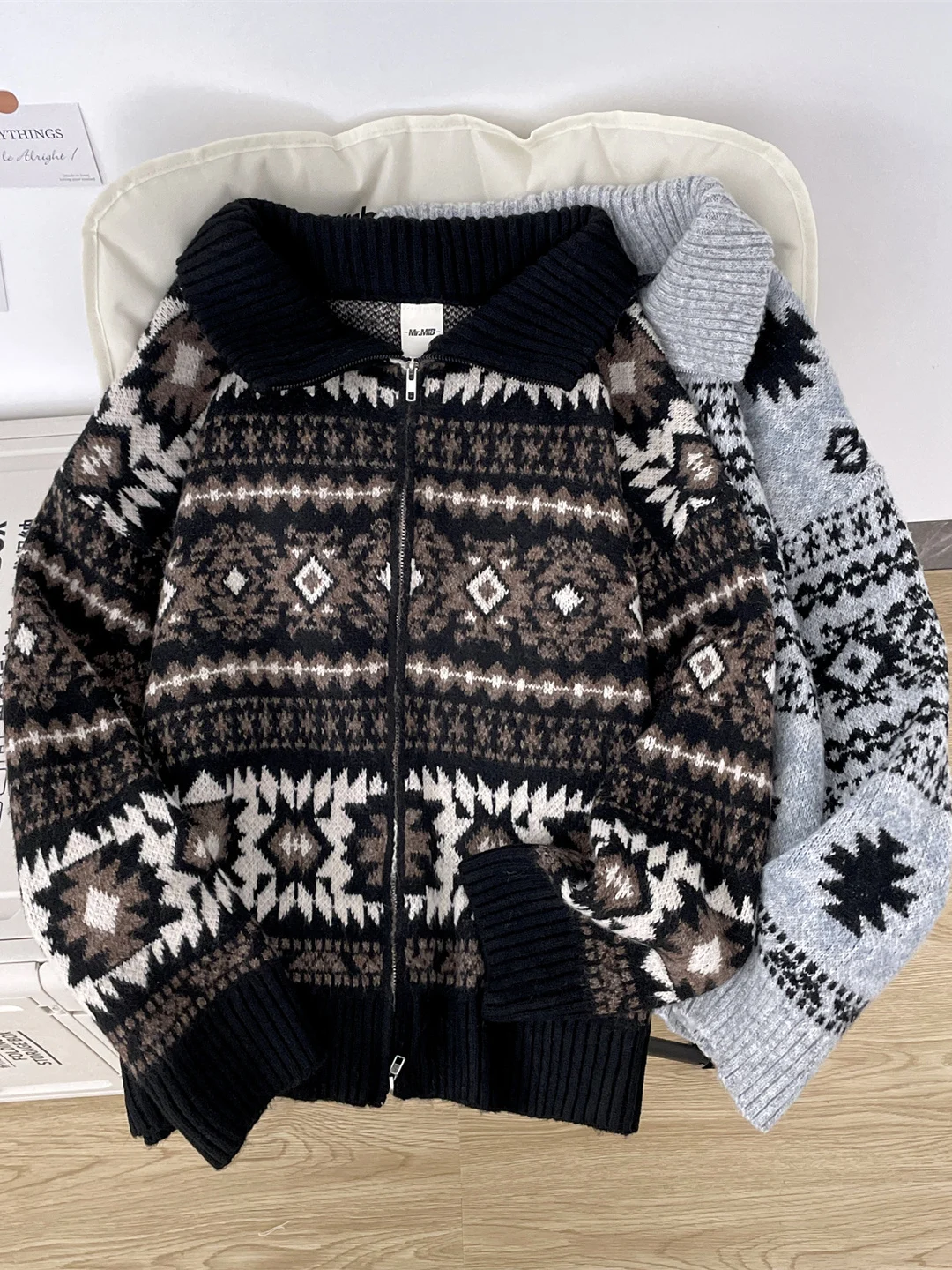 

Toben High Collar Knitted Sweater Men's Winter Heavyweight American Retro Sle Warmth Outerwear Cardigan Long Sve Zipper