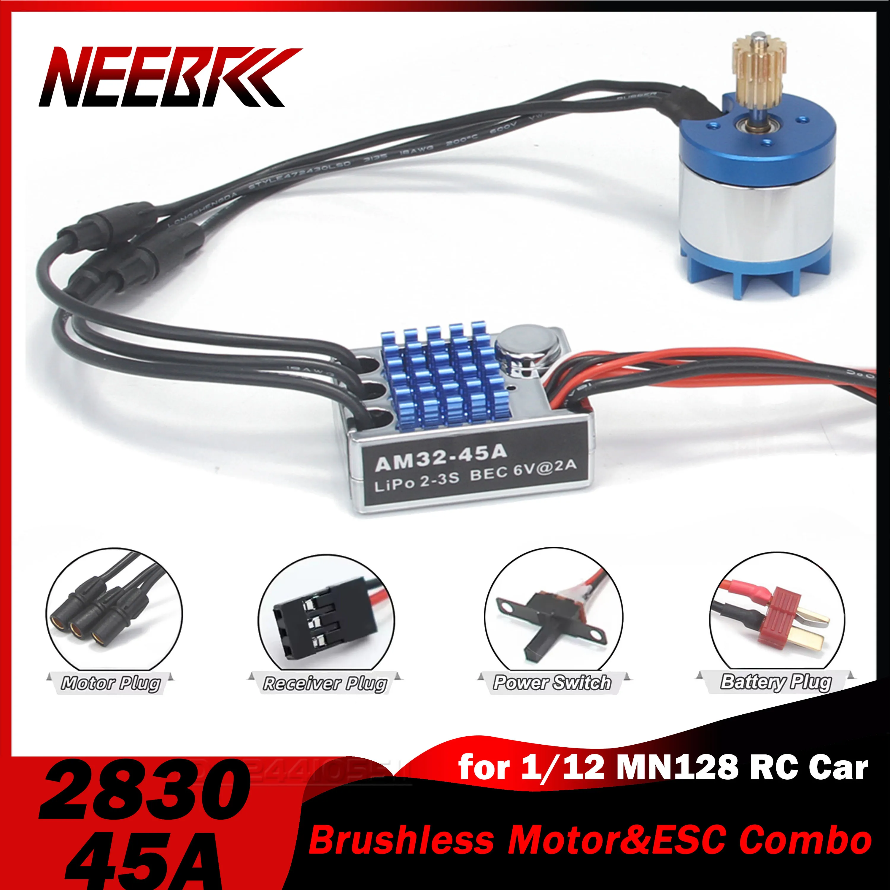 NEEBRC 2830 2400KV Outrunner Crawler Brushless Motor 14T Gear with 45A ESC BEC T for 1/12 RC MN128 Off Road Model Car Climbing