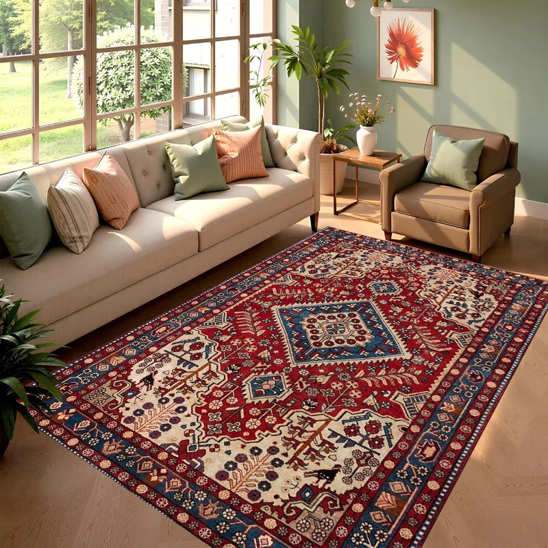 Vintage Persian Style Area Rug Traditional Medallion Print NonSlip Floor Mat for Living Room Bedroom Boho Farmhouse Decor