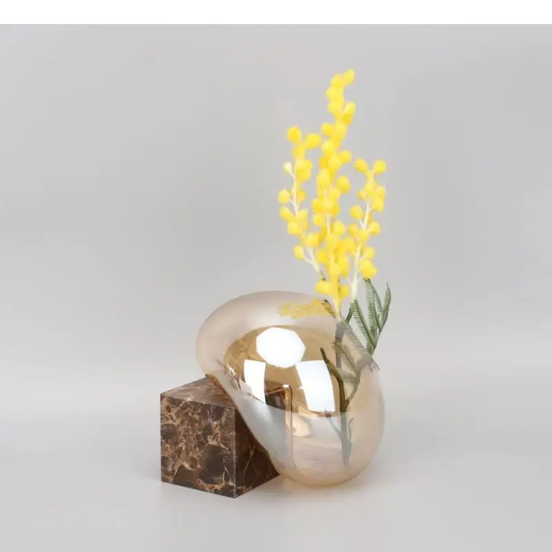 Marble Glass Vase Brown Flowerware Ornaments Hydroponic Flower Arrangement Container Flowerpot Vases Decoration