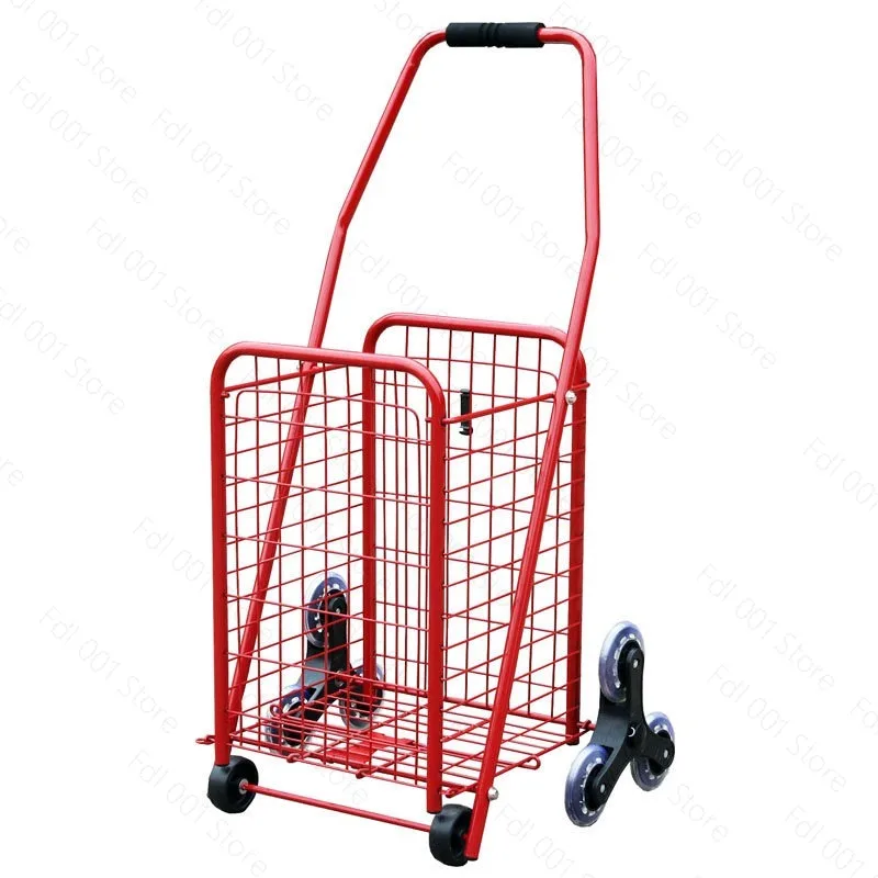 Portable Folding Durable Iron Shopping Cart Stairs Climbing Grocery Trailer Elderly Home Shopping Solution