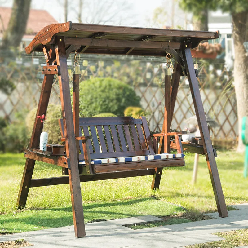 

Hanging chair carbonized solid wood anti-corrosion swing chair courtyard villa outdoor swing ceiling rocking chair