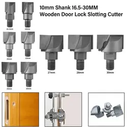 16-30mm Wooden Door Lock Slotting Cutter 10mm Shank Screw Thread Woodworking Milling Cutter Tools Tungsten Steel