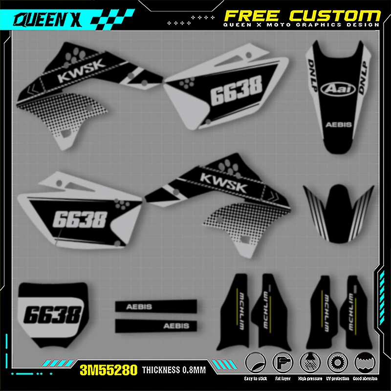 

Queen X MOTOR Customize Motorcycle Graphics Decals Stickers Kit For KAWASAKI KXF250 KX250F KXF 250 2006 2007 2008 003