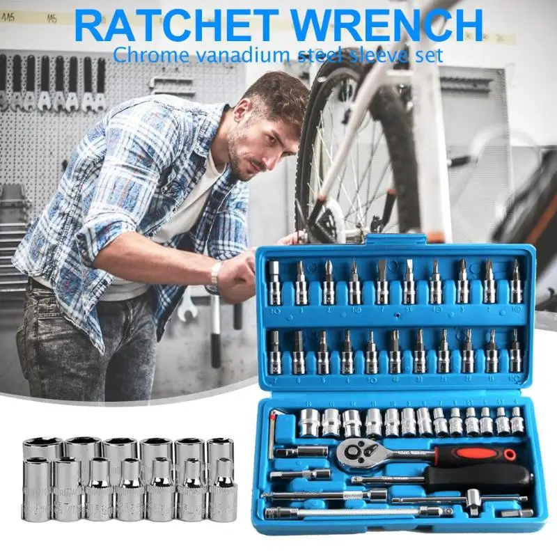 Imagem -03 - Soquete Ratchet Car Repair Tool Kit Chave Cabeça Chave Inglesa Chave de Fenda Profissional Metalworking Pawl 46 Pcs
