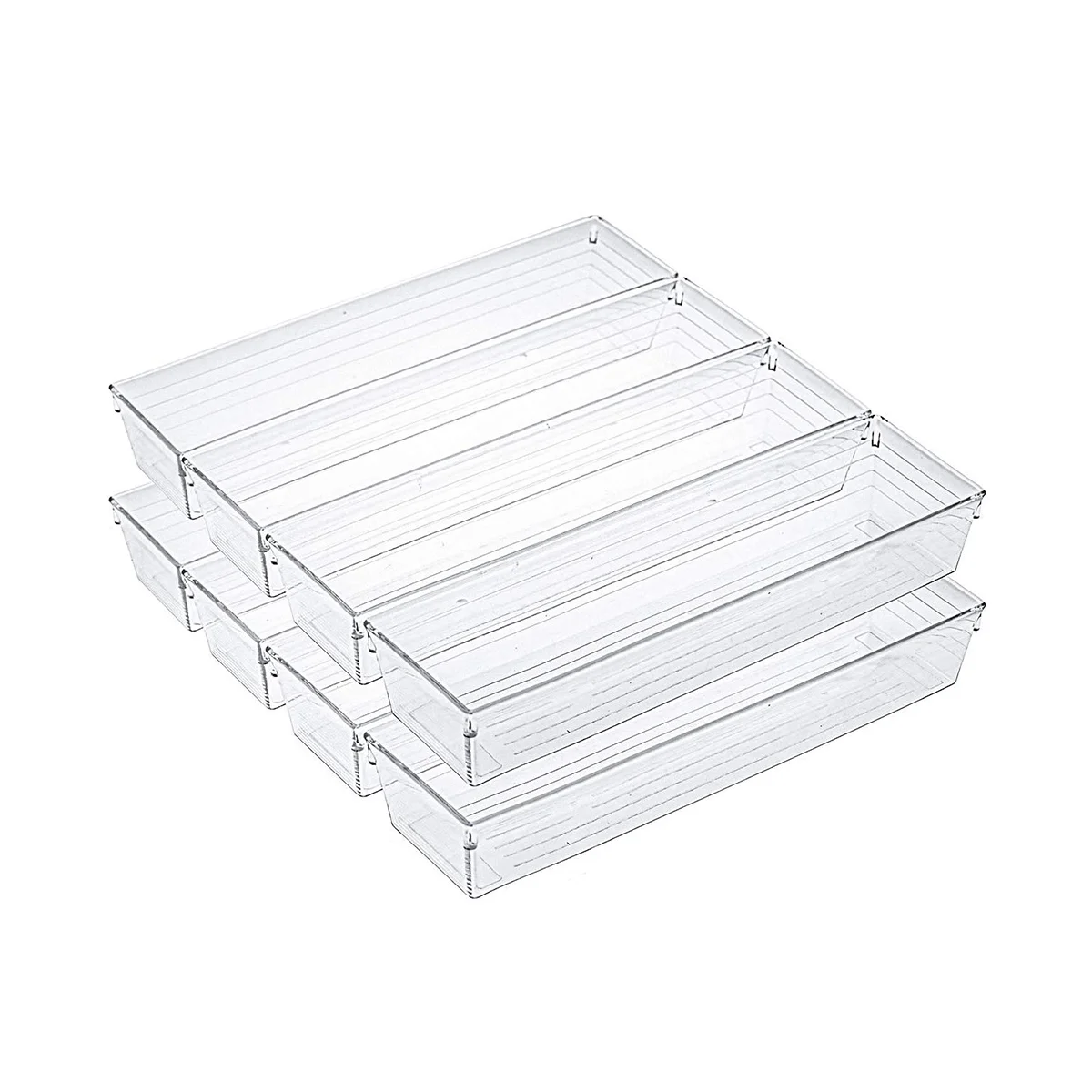 10 Pack 12 x 3 x 2 Inch Clear Drawer Organizer Trays, Desk Drawer Divider Storage Bins, Storage Box Set for Kitchen