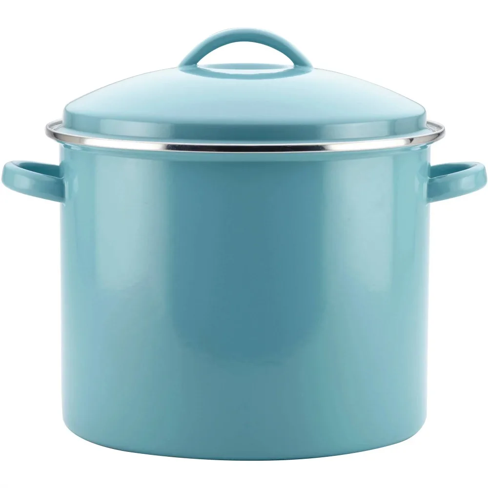 

Enameled Steel Induction Stockpot with Lid 16-Quart Aqua