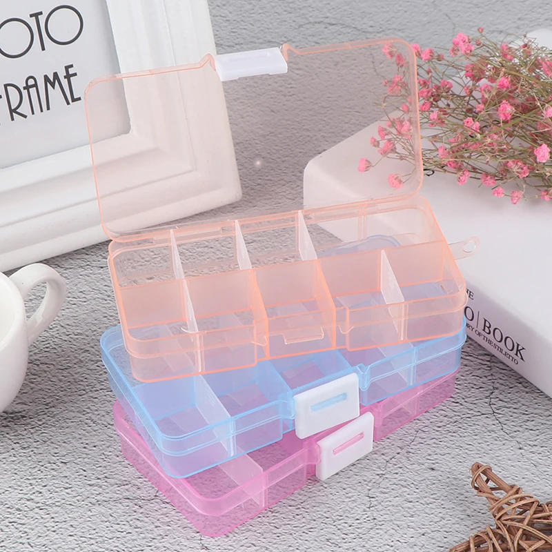 Detachable Plastic Box PP Transparent Lidded Jewelry Tool Organizer 10 Compartments Plastic Storage Box Jewelry Container