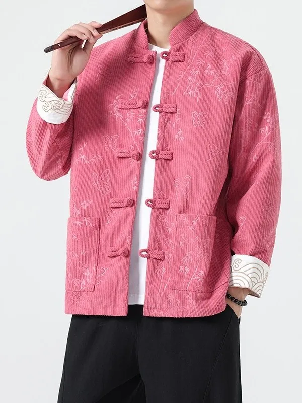 New Autumn Chinese Sle Couple Tang Suit Men's Women's Loose Velvet Jaet Outerwear Zhongan Coat Red Warmth Faion