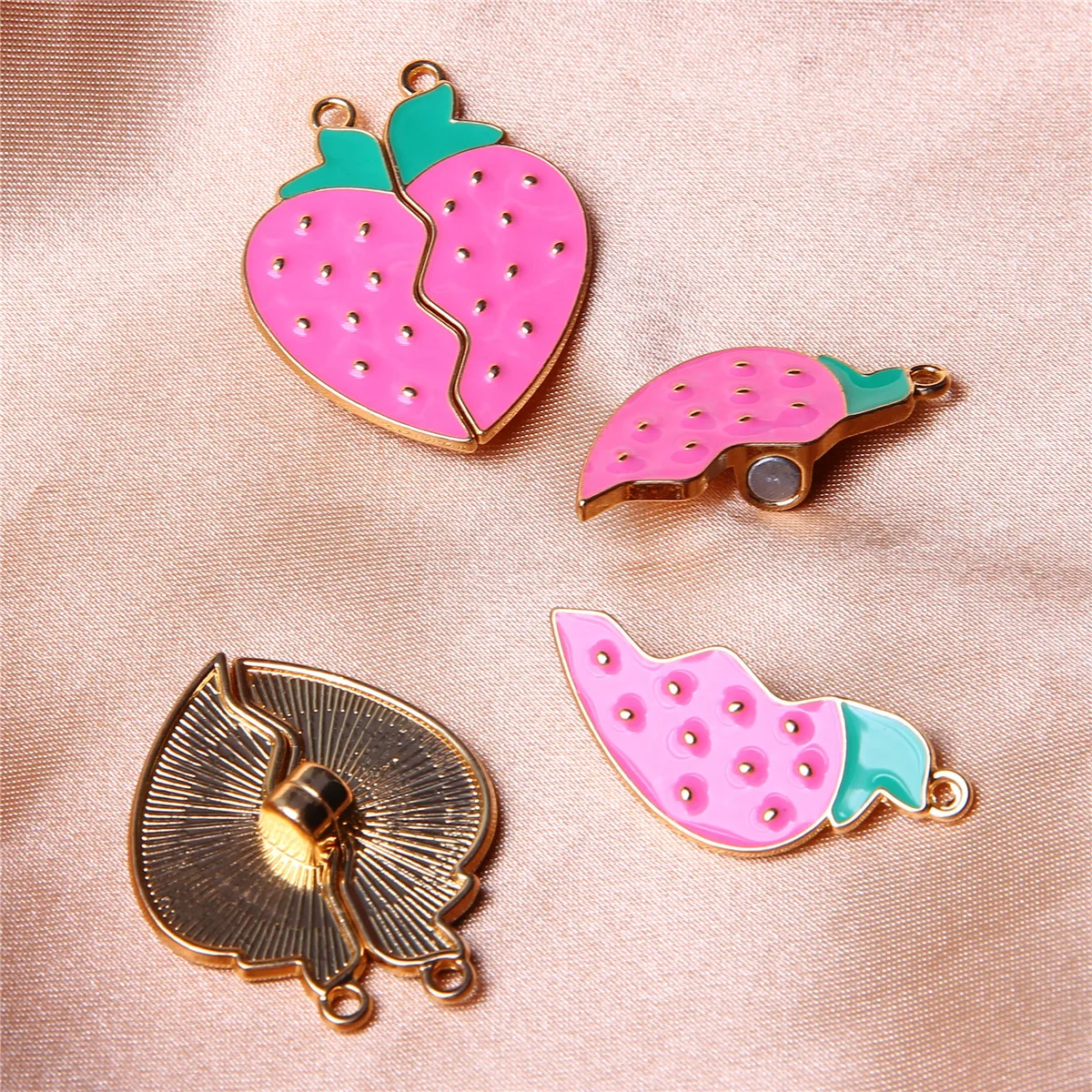 10pcs/5sets Alloy dripping oil good friend magnet love donut strawberry watermelon necklace accessories splicing wholesale