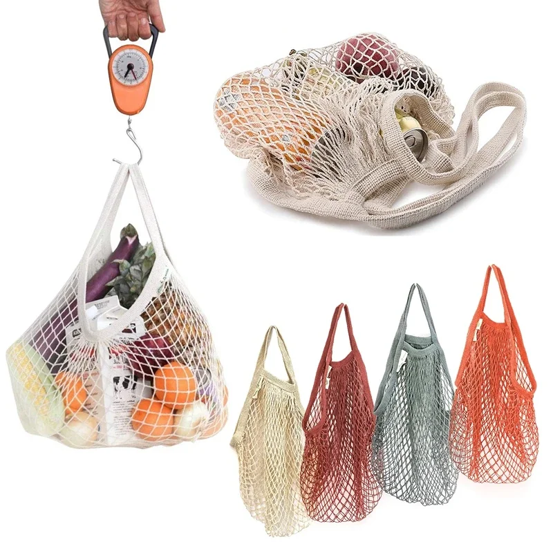 Portable Reusable Grocery Bags Fruit Vegetable Bag Washable Cotton Mesh String Organic Organizer Handbag Shopping Bags Tote