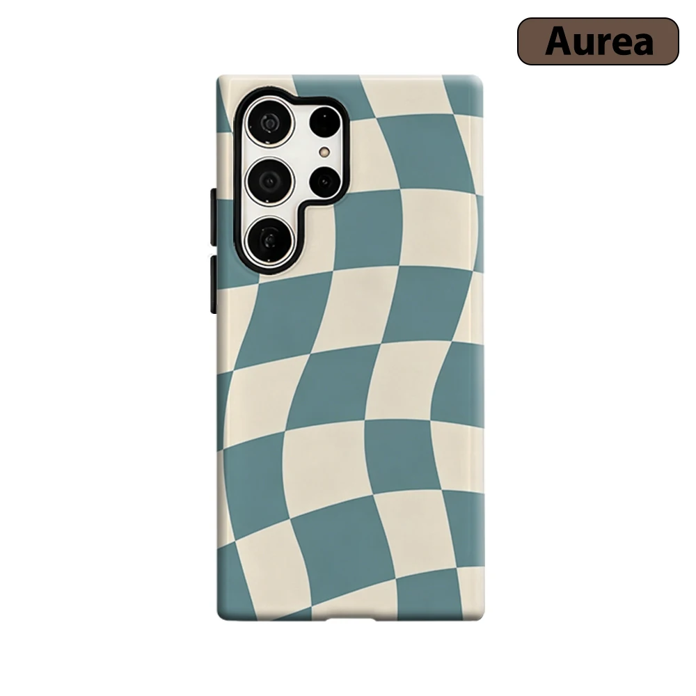 Wavy Blue Checker Phone Case for Samsung Galaxy S26 S25 Ultra S24 S23 Ultra Plus Shockproof Double layer tough Back Cover