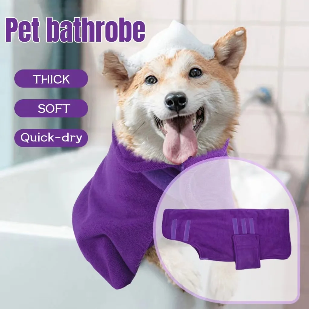 

Pet Dog Bathrobe Soft Super Absorption Fast Drying Towel Microfiber Bath Robe Adjustable Towel Pet Cleaning Grooming Coat