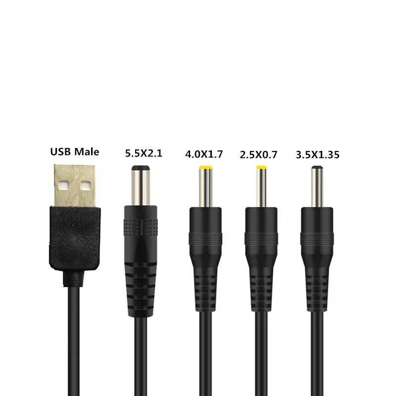 Kabel Usb do DC ładowarka z kablem Usb USB do ładowania 5V 5521 5525 35135 1m czarny kabel ładujący 5.5mm 2.5mm 2.1mm 3.5mm