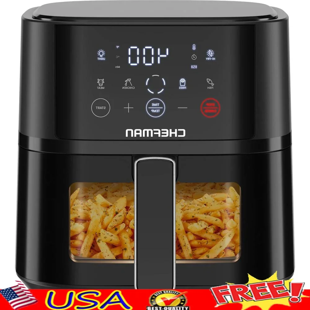 

Compact 4QT Air Fryer Hi-Fry Technology Touch Controls Extra Crisp Healthy Cooking Easy View Window Dishwasher Safe
