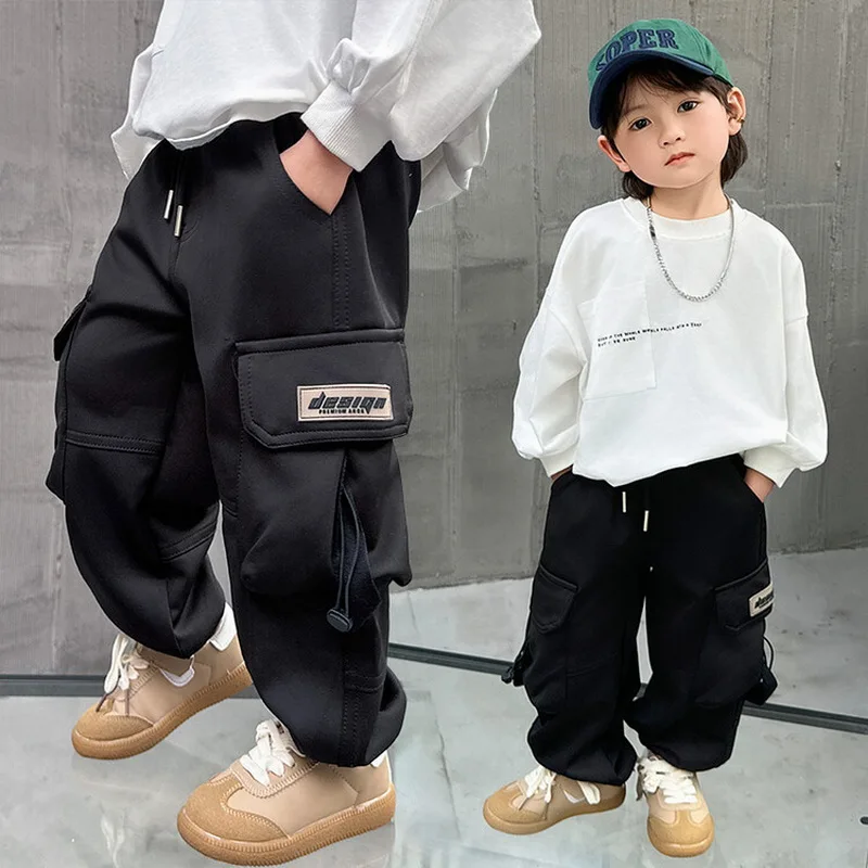 

Детские брюки для мальчиков, повседневные брюки-карго, детские брюки, весенняя одежда в корейском стиле для малышей с большими карманами, От 2 до 10 лет