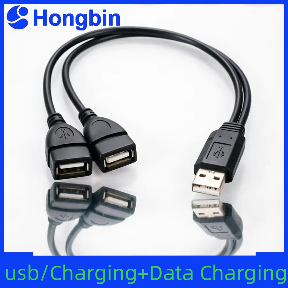 High Quality USB 2.0 Cable USB Double Splitter Adapter Cable One To Two Female To USB 2 Male Power Extension Cable