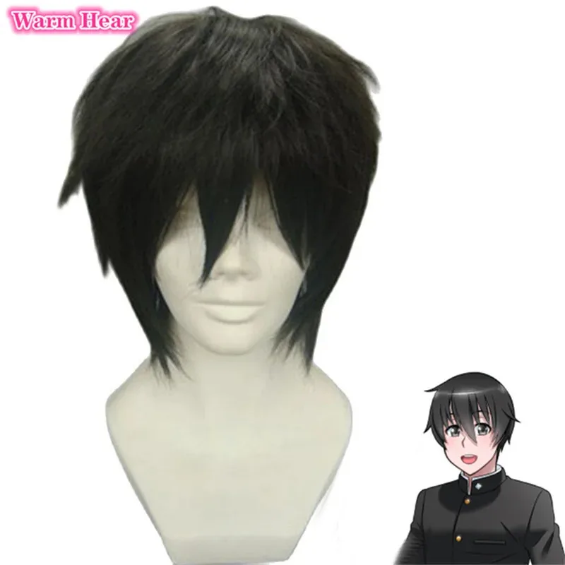 ألعاب Yandere Simulator Taro Yamada قصير أسود مقاوم للحرارة شعر مستعار صناعي + قبعة شعر مستعار