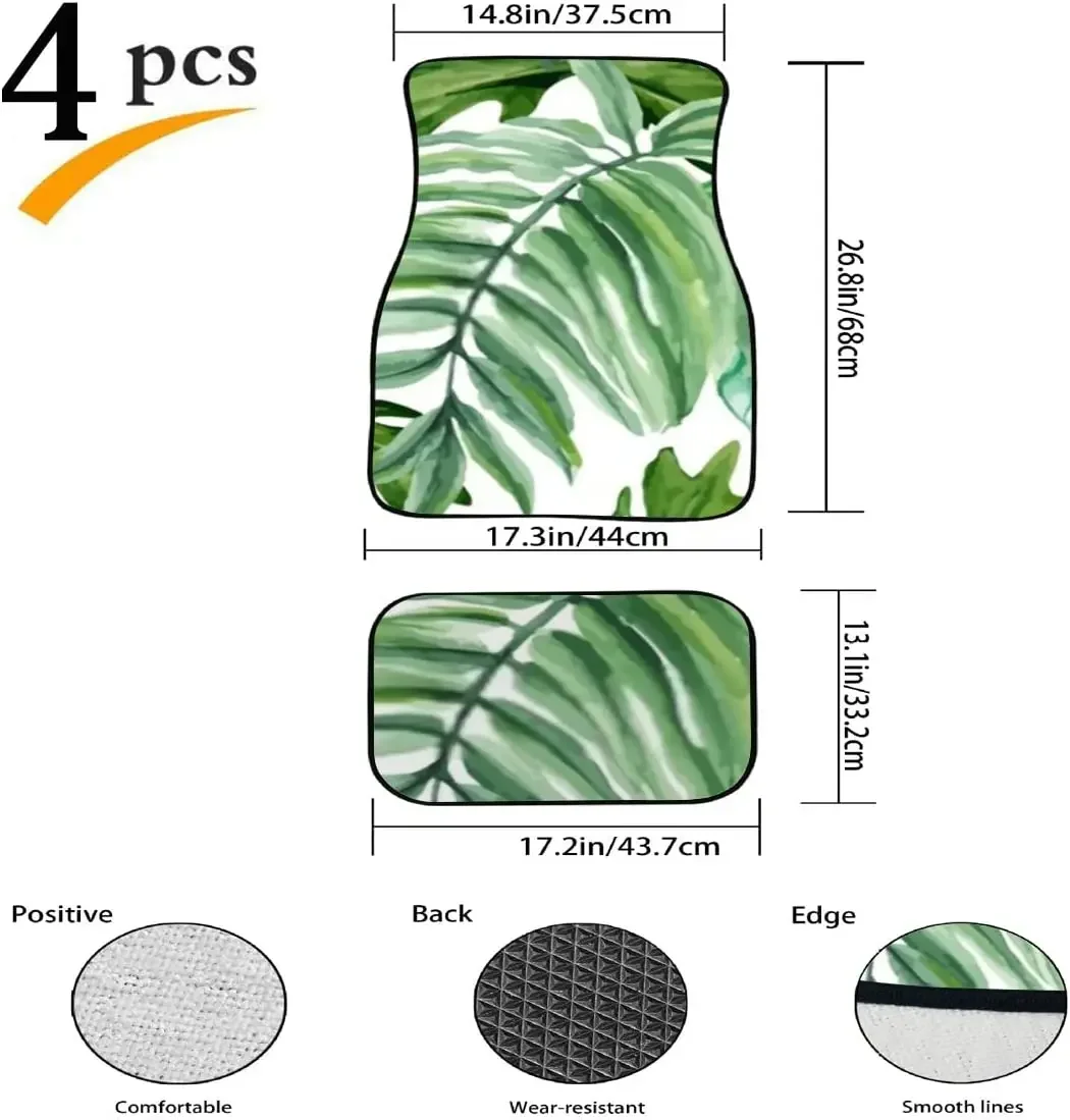 Car Floor Mats Exotic Leaves Rainforest Hand Painted Print Design Carpet Car SUV Truck Floor Mats 4 Pcs, Car Carpet