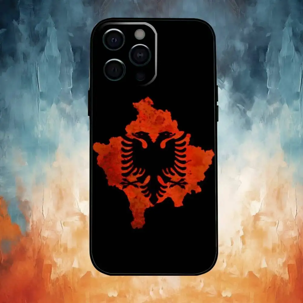 حافظة هاتف على شكل علم ألبانيا جواز سفر إيليريان إيجل لهاتف آيفون 17،16،15،14،13،12،11 بلس، برو ماكس غطاء أسود ناعم