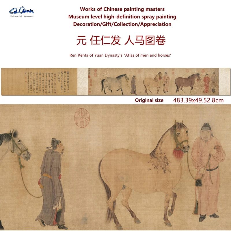 peinture-decorative-de-reproduction-de-papier-de-riz-haute-definition-atlas-d'hommes-et-de-chevaux-de-yuan-renrenfa-de-classi-du-maitre-ancien