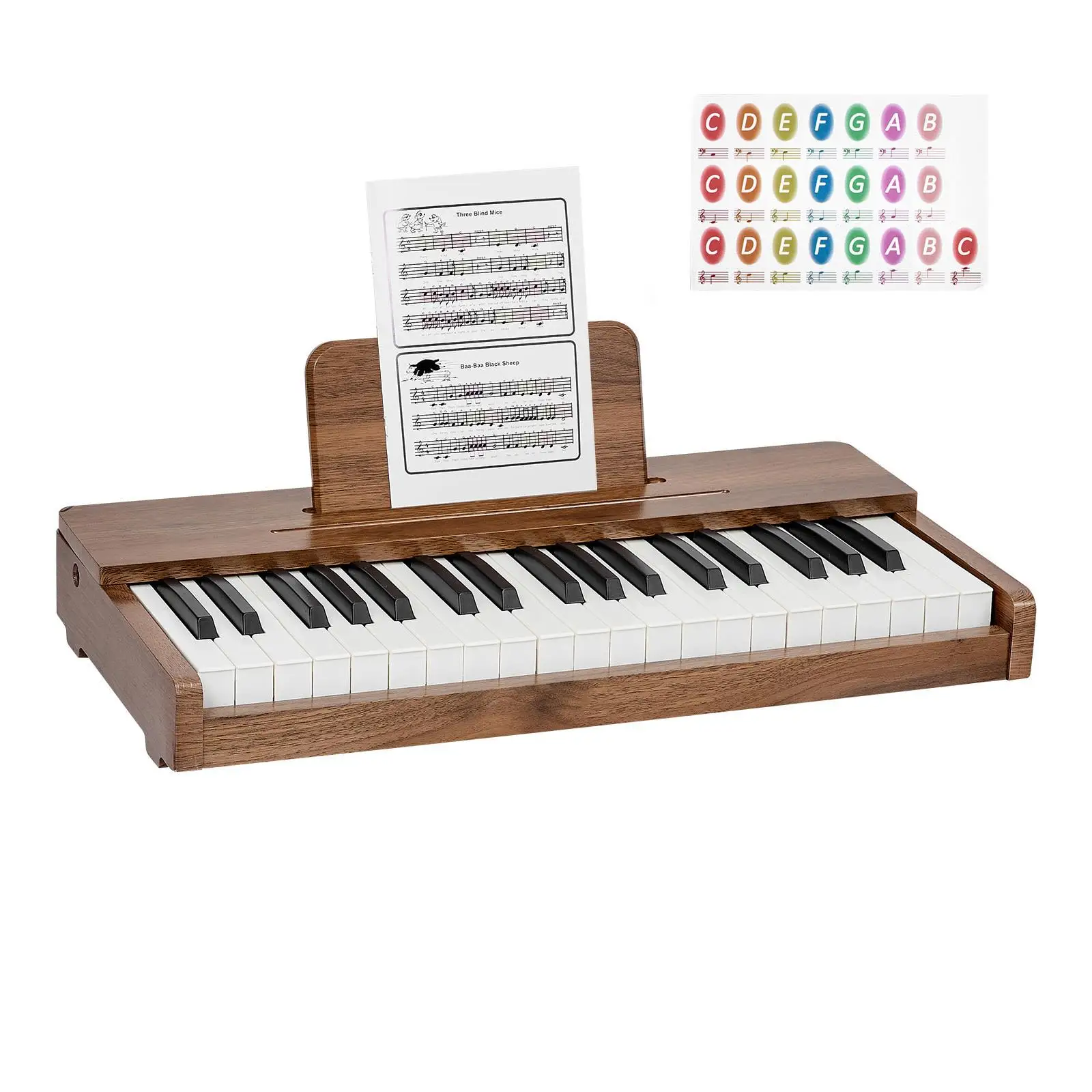 Wooden 37 Key Digital Piano Keyboard for kids Educational Music Instrument Toy with Realistic Sound Adjustable Volume Dual Power for toddlers Boys and Girls Walnut