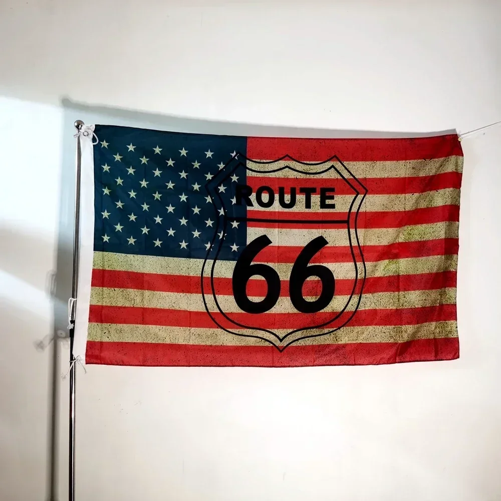 Route 66 Flag 3x5ft Americana Cars Automotive Vintage Car Route 66 Flag Decoration 150*90cm Polyester