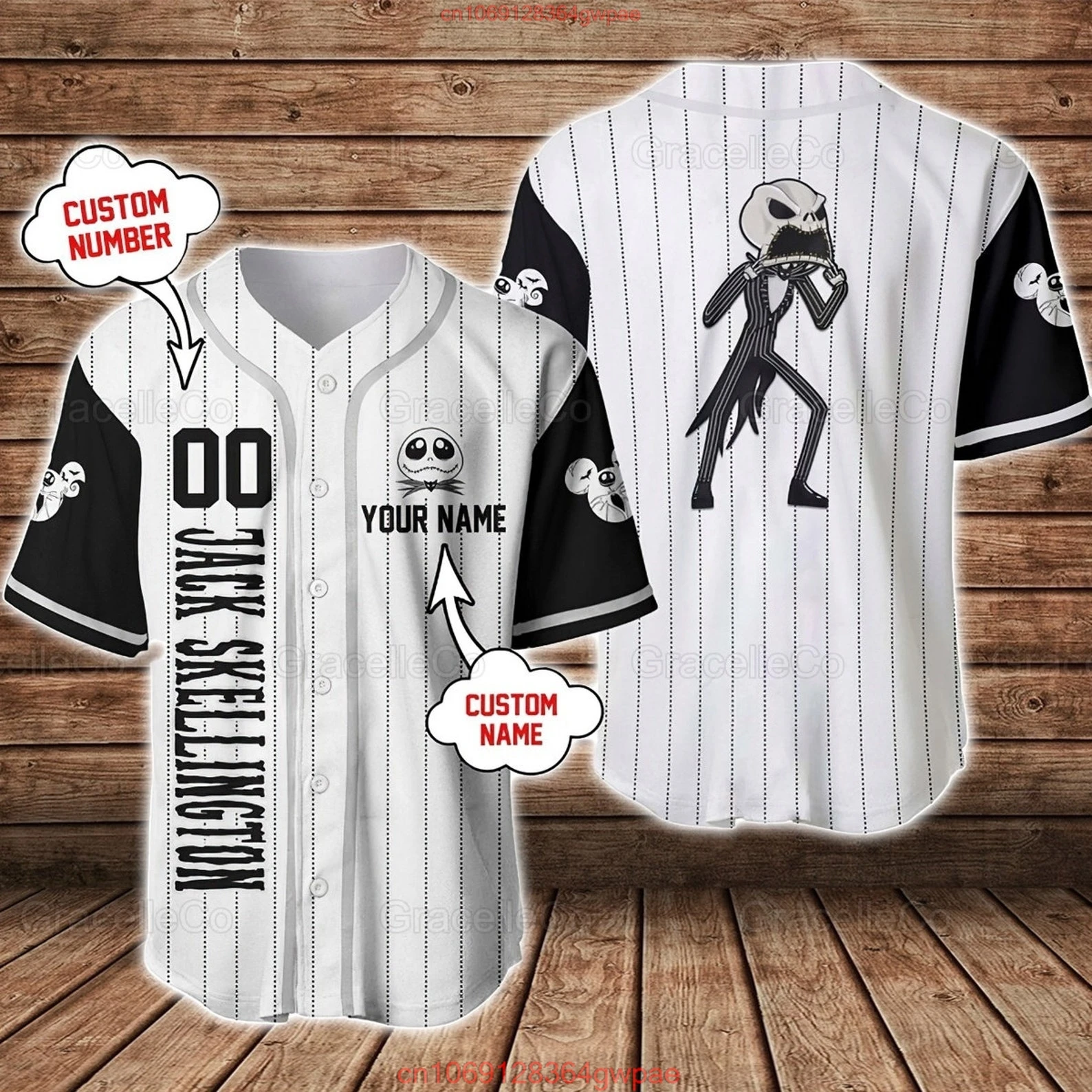 Jack Skellington Honkbal Jersey Heren Korte Mouw Jersey Disney Jack En Sally De Nachtmerrie Voor Kerst Honkbal Jersey