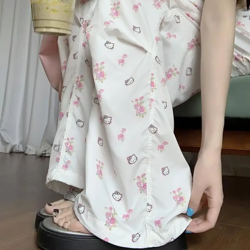 Pantalon Sanrio Hello Kitty pantalon Cargo blanc printemps et automne Style étudiant collège Style pantalon sport pantalon de nettoyage de sol
