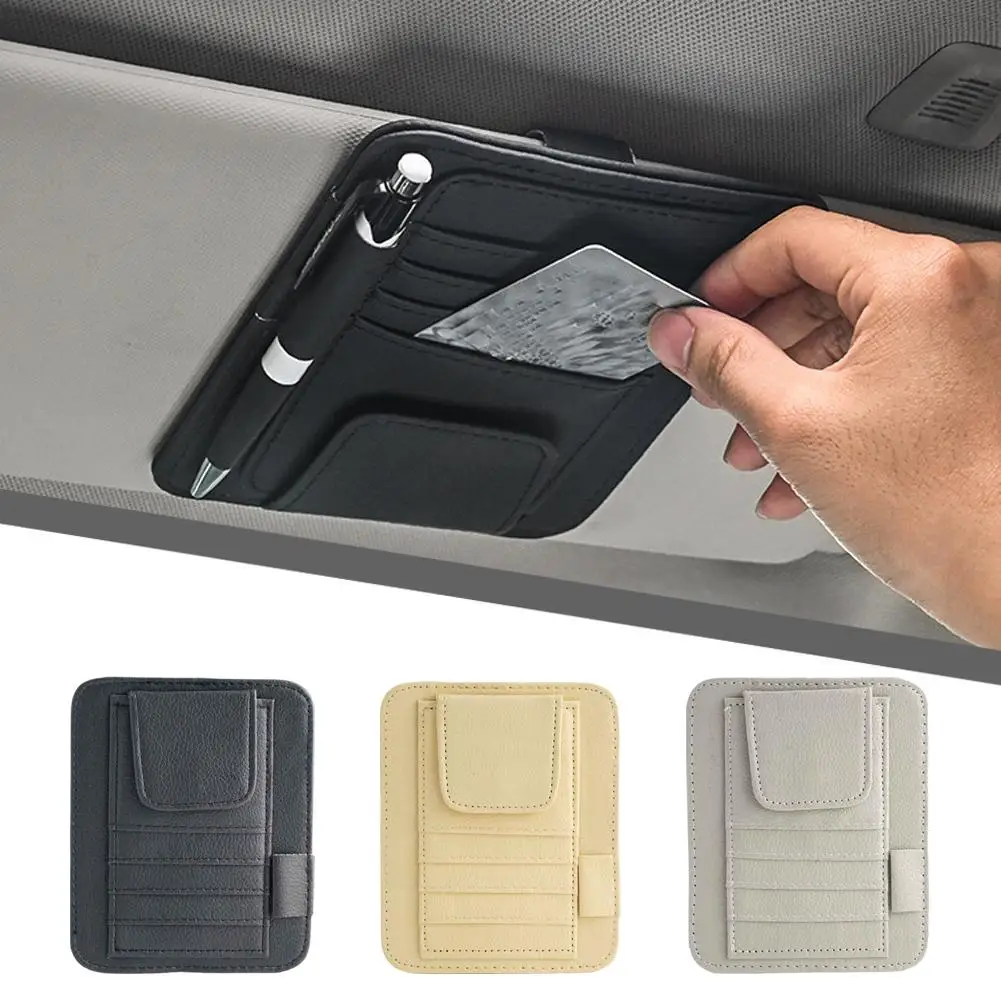 Organizador de Óculos de Sol para Carro com Múltiplas Bolsas, Suporte para Cartões de Visita, Acessórios para Óculos de Sol e Viseiras, Organizador de Interior Automotivo