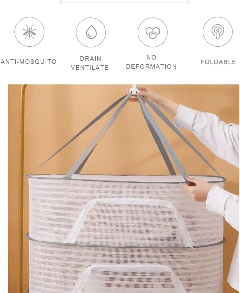 Herb Drying Rack 3 Layer Hanging Mesh Net for Plants Hanging Drying Fish Net Foldable Hanging Mesh Dryer for Buds, Fruits
