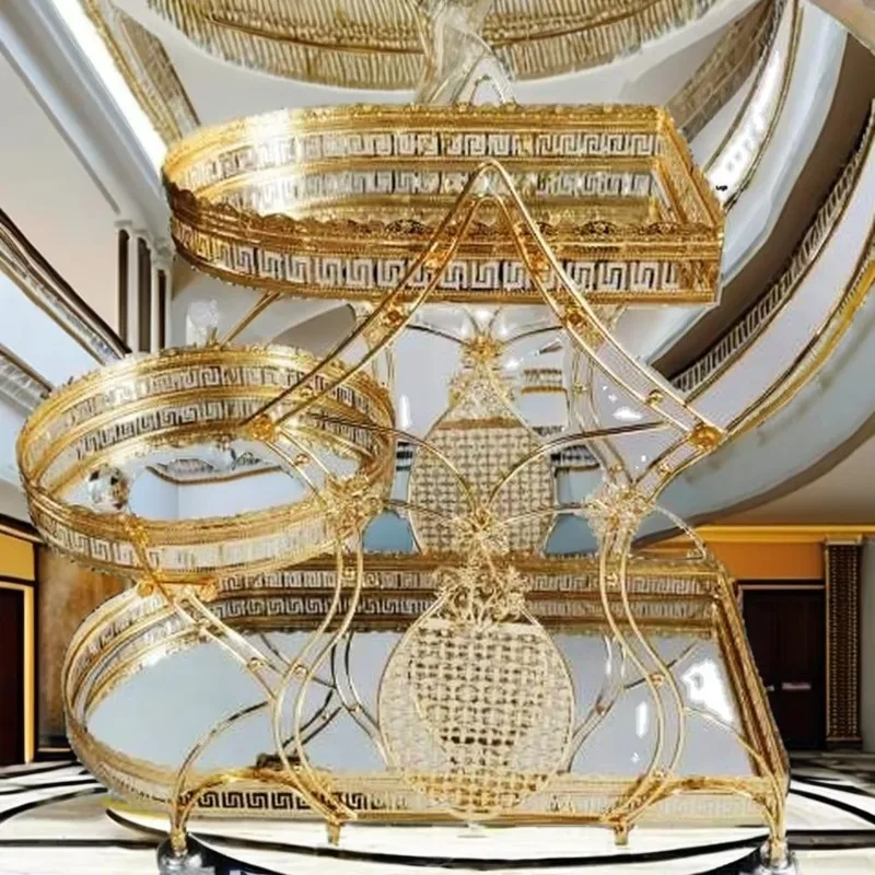 2025 Popular Gold Metal Pushcart Trolley Heart Shape with Crystals for Dining Living Room Hotel Kitchen Warehouse Wine Cellar