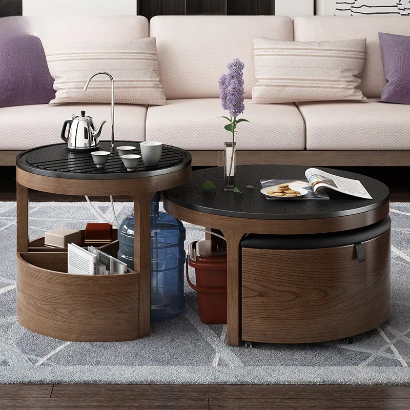 Kung Fu coffee table with automatic watering, floating windows, balcony, small tea art table, simple solid wood multifunctiona